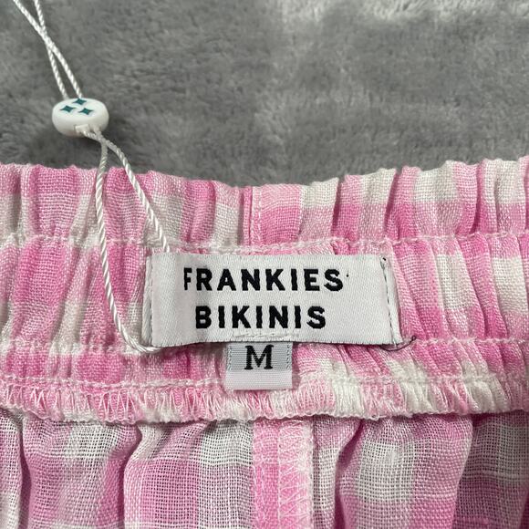 Frankies Bikinis Lou Shorts Medium Pink Gingham Retro Beach Linen Picnic New - Picture 3 of 9